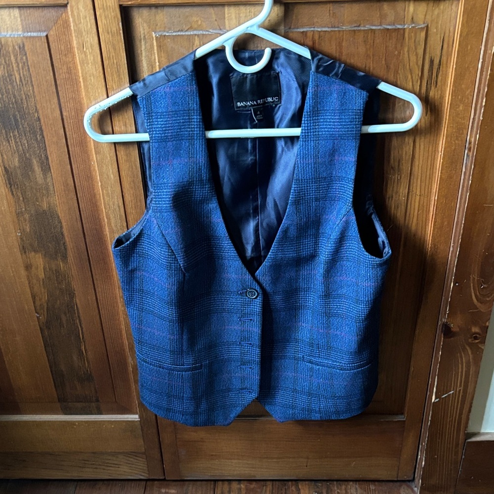 Banana Republic Navy Blue Plaid Tailored Waistcoat